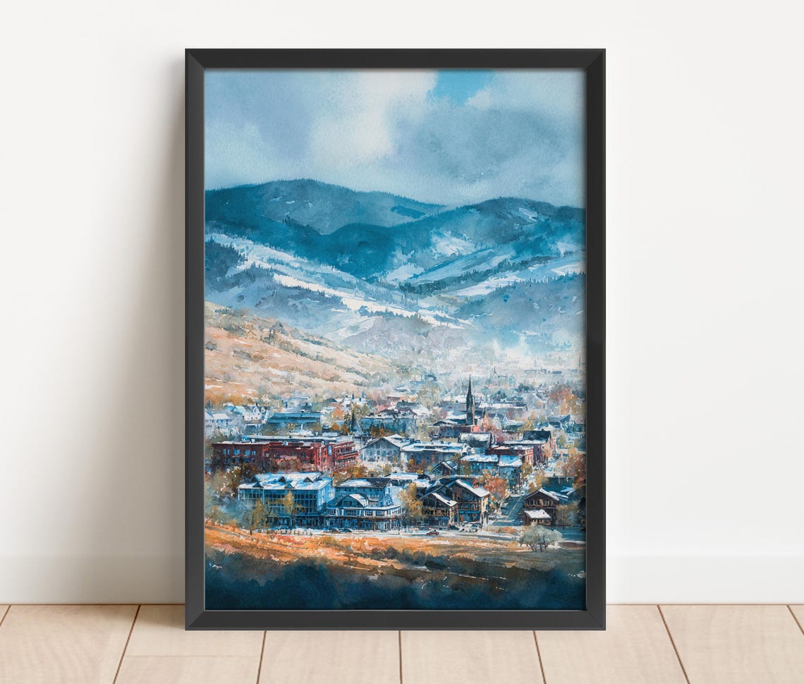 Steamboat Springs Colorado Winter Watercolor Mountain Town Poster
