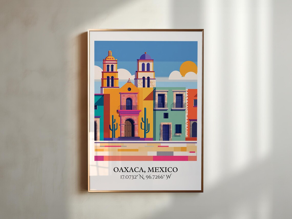 Oaxaca Mexico Colonial Church Colorful Street Retro Travel Poster - Image 5