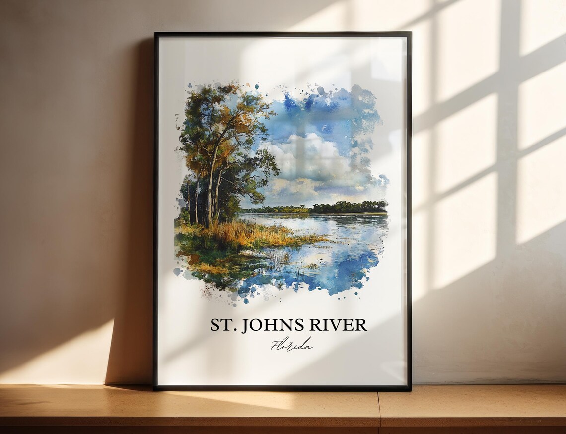 St Johns River Florida Riverside Watercolor Nature Travel Poster
