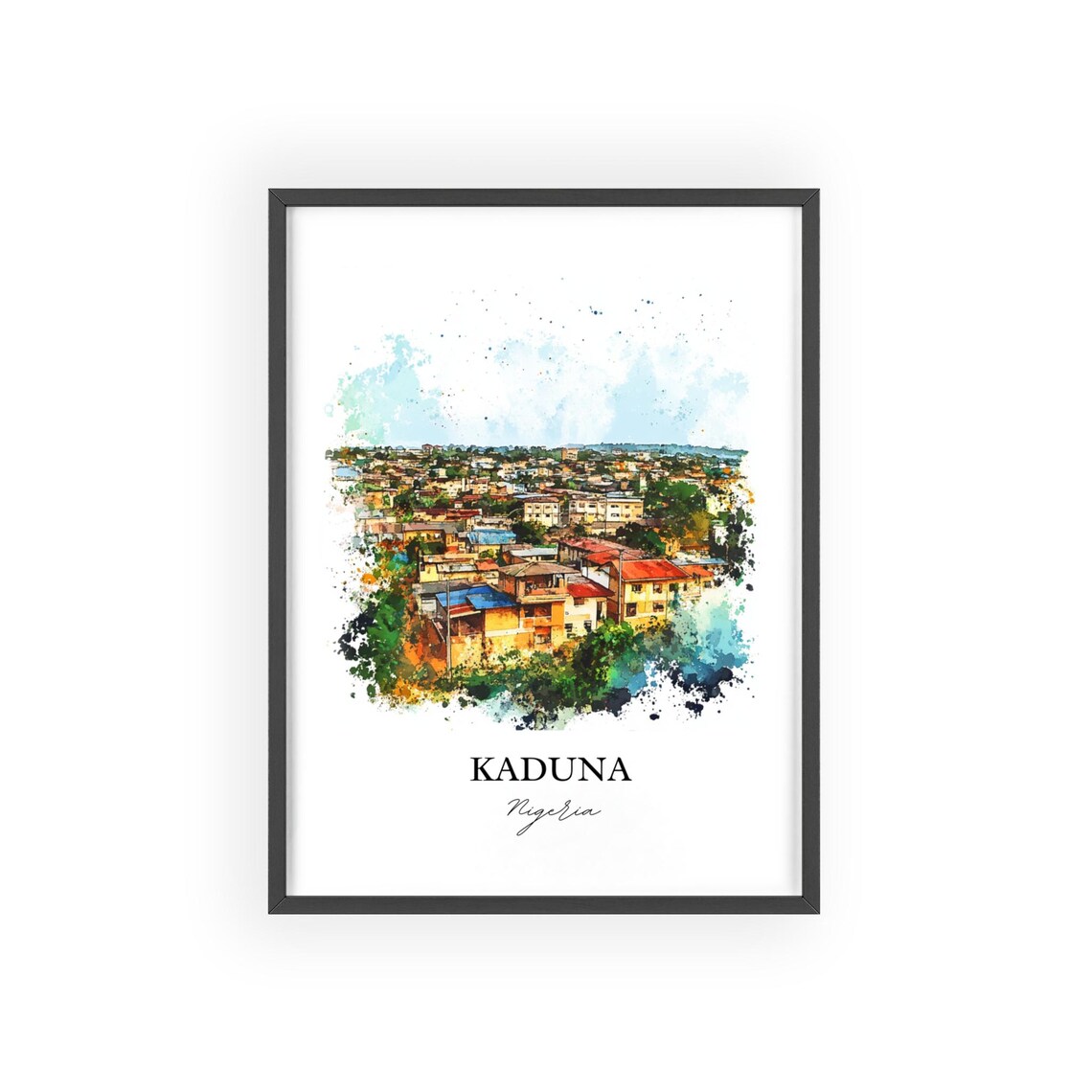 Kaduna Nigeria Rooftop Aerial Watercolor Cityscape Art Poster - Image 2