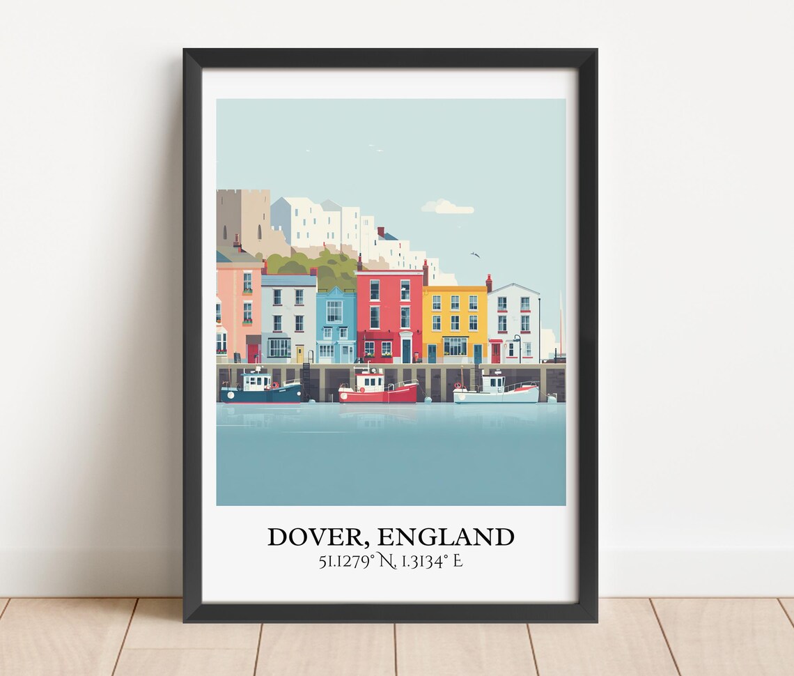 Dover England Harbor Colorful Houses Boats Retro Travel Art Poster - Image 6