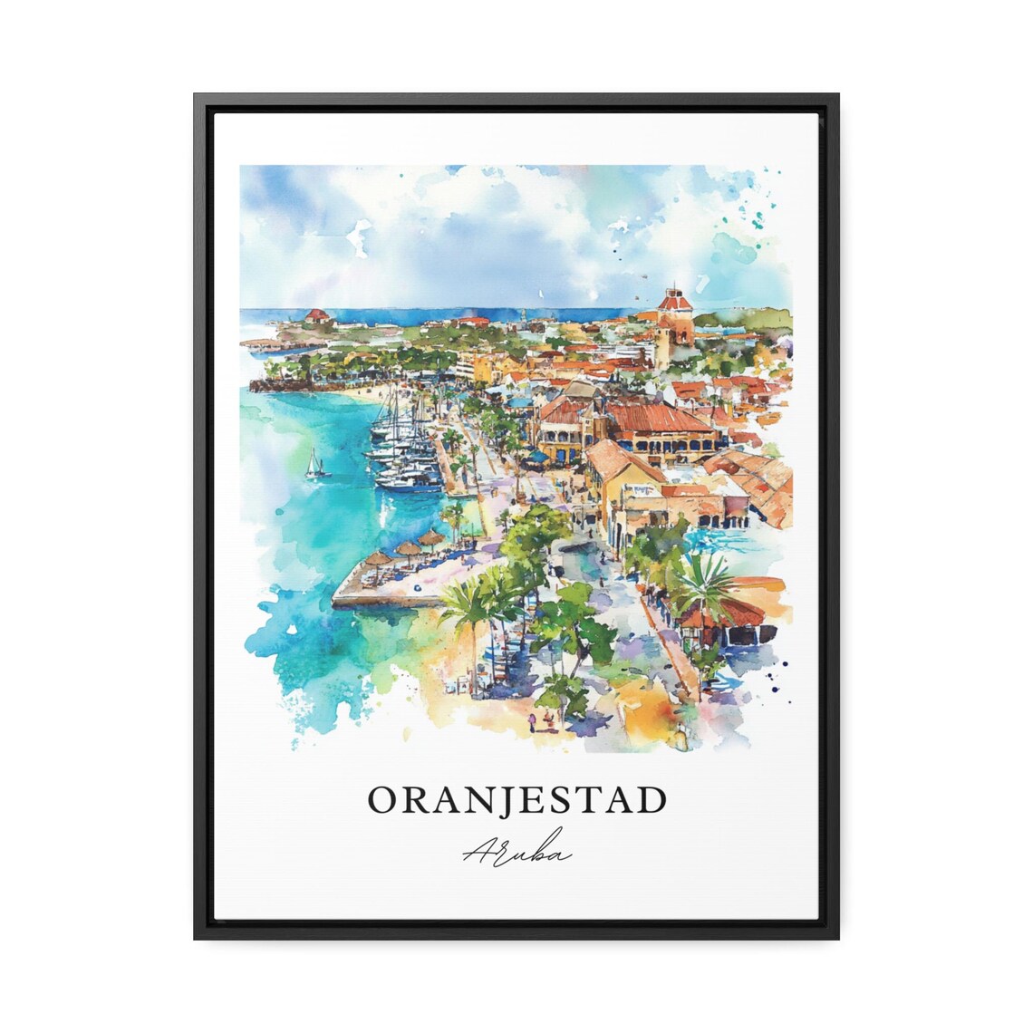 Oranjestad Aruba Watercolor Travel Poster Art - Image 2