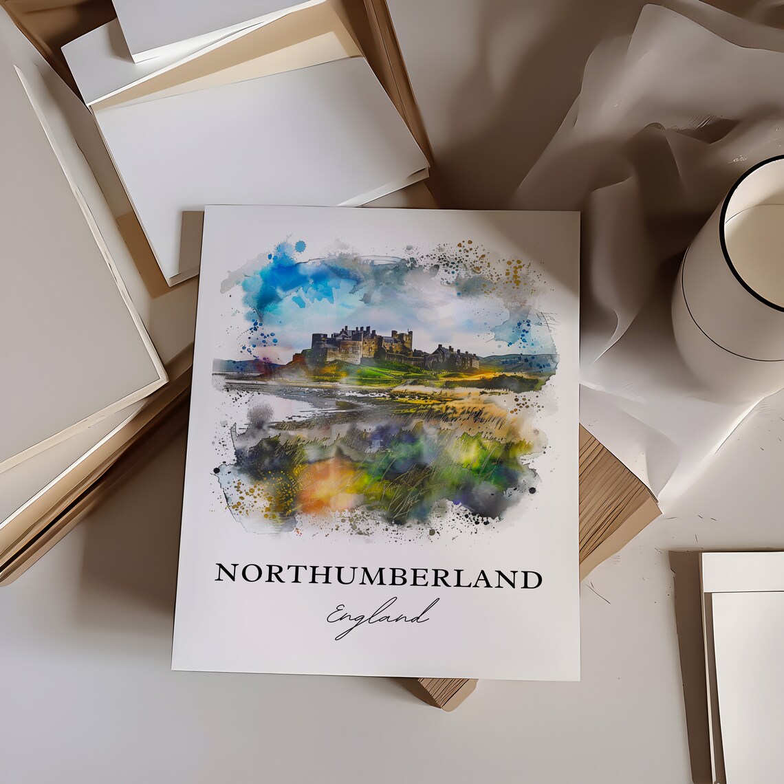 Northumberland England Watercolor Castle Hill Rugged Coast Poster - Image 6