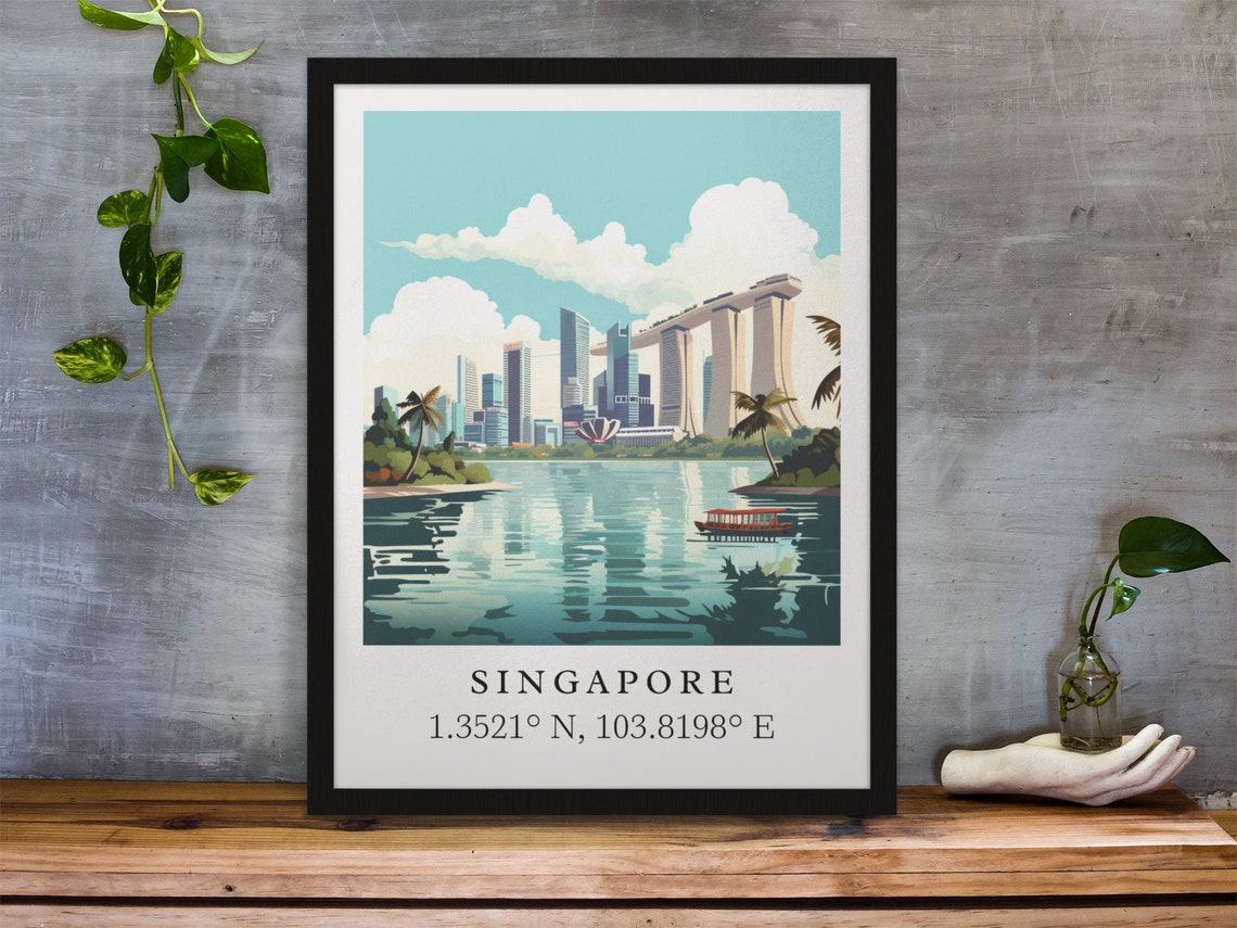 Singapore Skyline Custom Text Travel Poster - Image 3