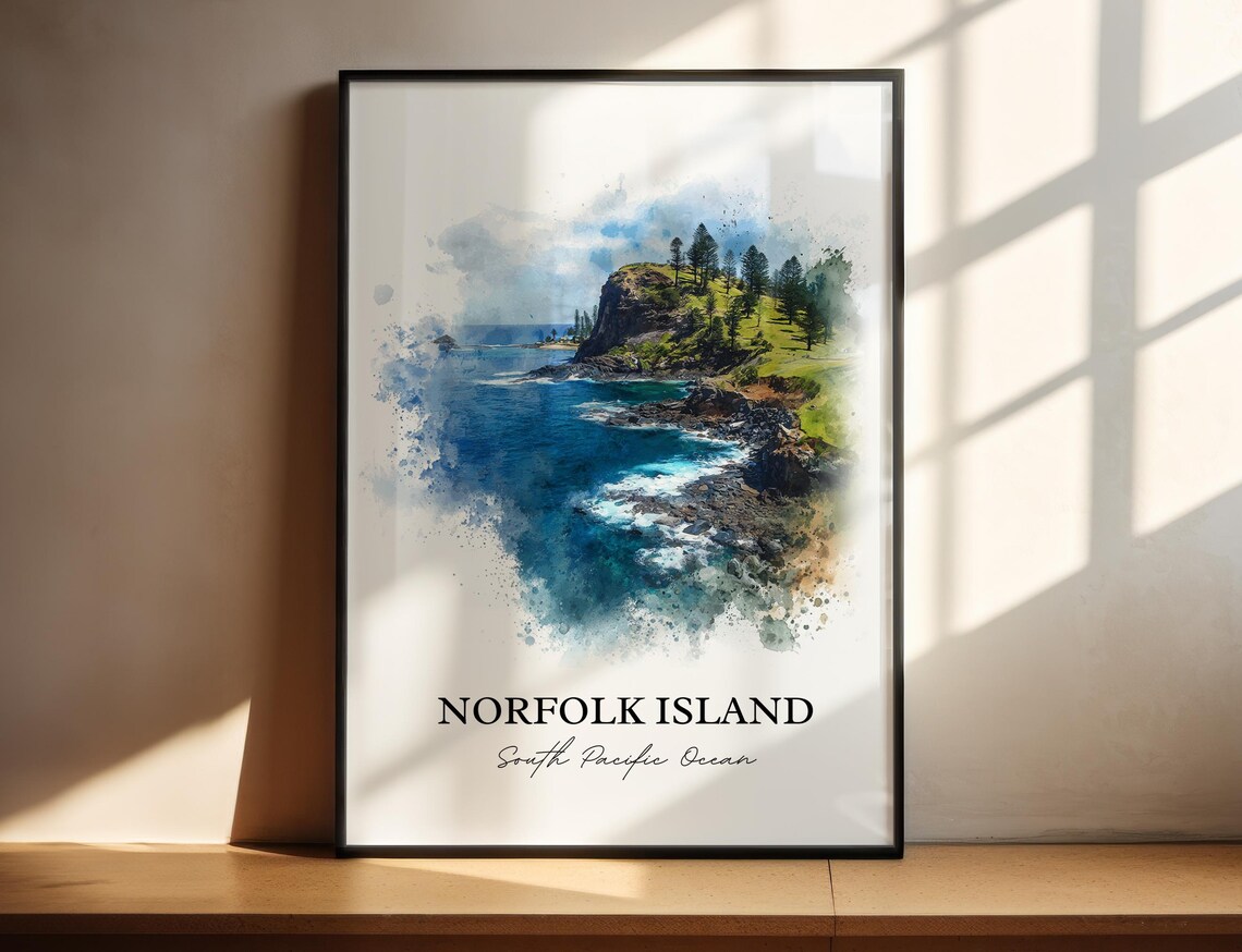 Norfolk Island South Pacific Ocean Cliffs Headland Watercolor Poster