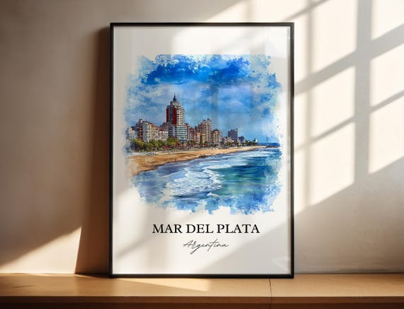 Mar Del Plata Wall Art Print Argentina Watercolor Gift Travel Poster Housewarming