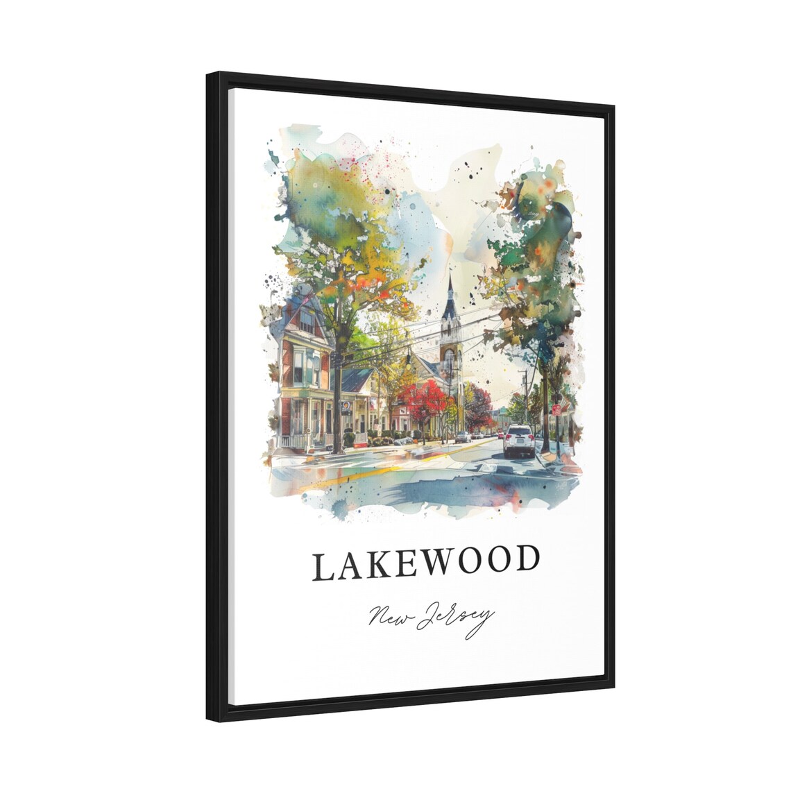 Lakewood New Jersey Watercolor Downtown Street Church Poster - Image 2