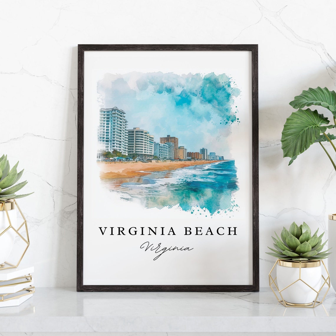 Virginia Beach Virginia Oceanfront Hotel Skyline Watercolor Poster