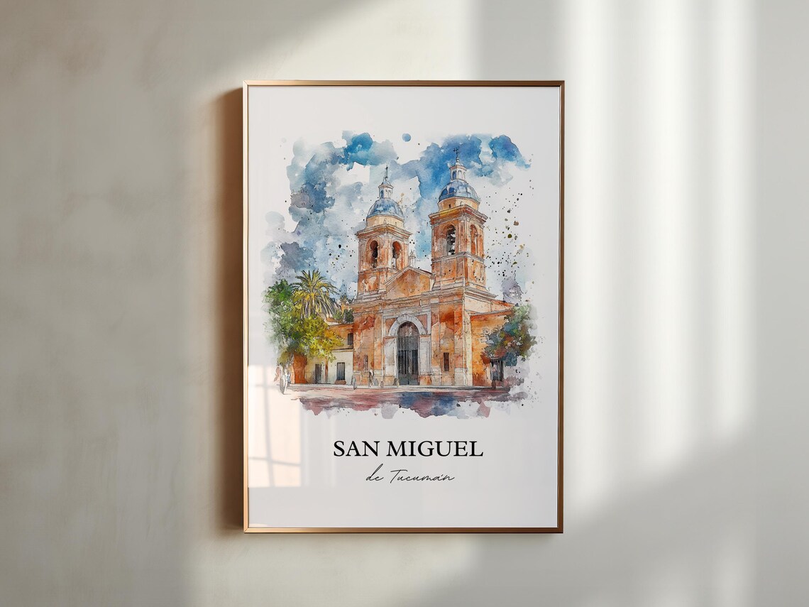 San Miguel de Tucuman Watercolor Church Domed Towers Scene Poster - Image 4