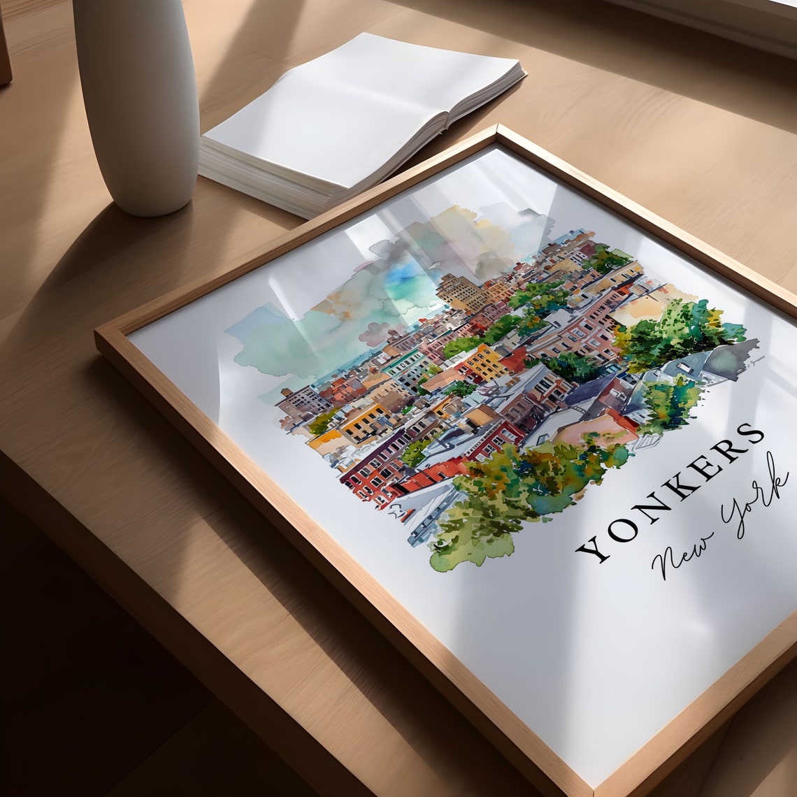 Yonkers New York City Brick Rooftops Watercolor Travel Poster - Image 5
