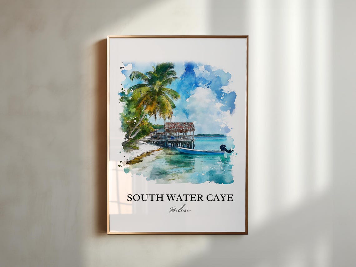 South Water Caye Wall Art Belize Print Watercolor Gift Travel Poster Housewarming - Image 5