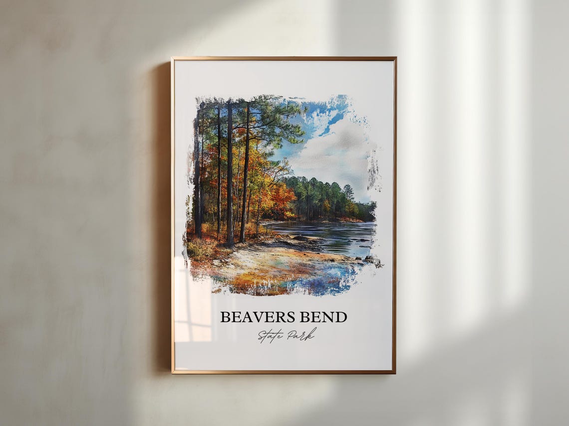 Beavers Bend State Park Fall Forest River Watercolor Nature Poster - Image 4