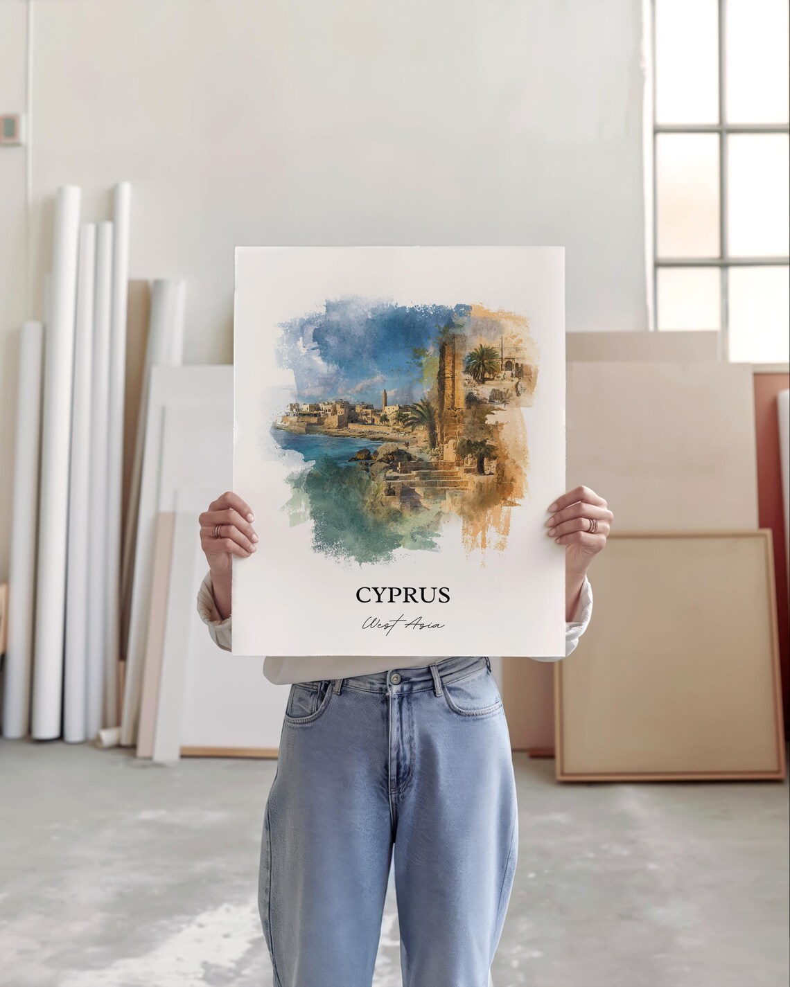Cyprus Ancient Coastal Ruins Watercolor West Asia Travel Poster - Image 4