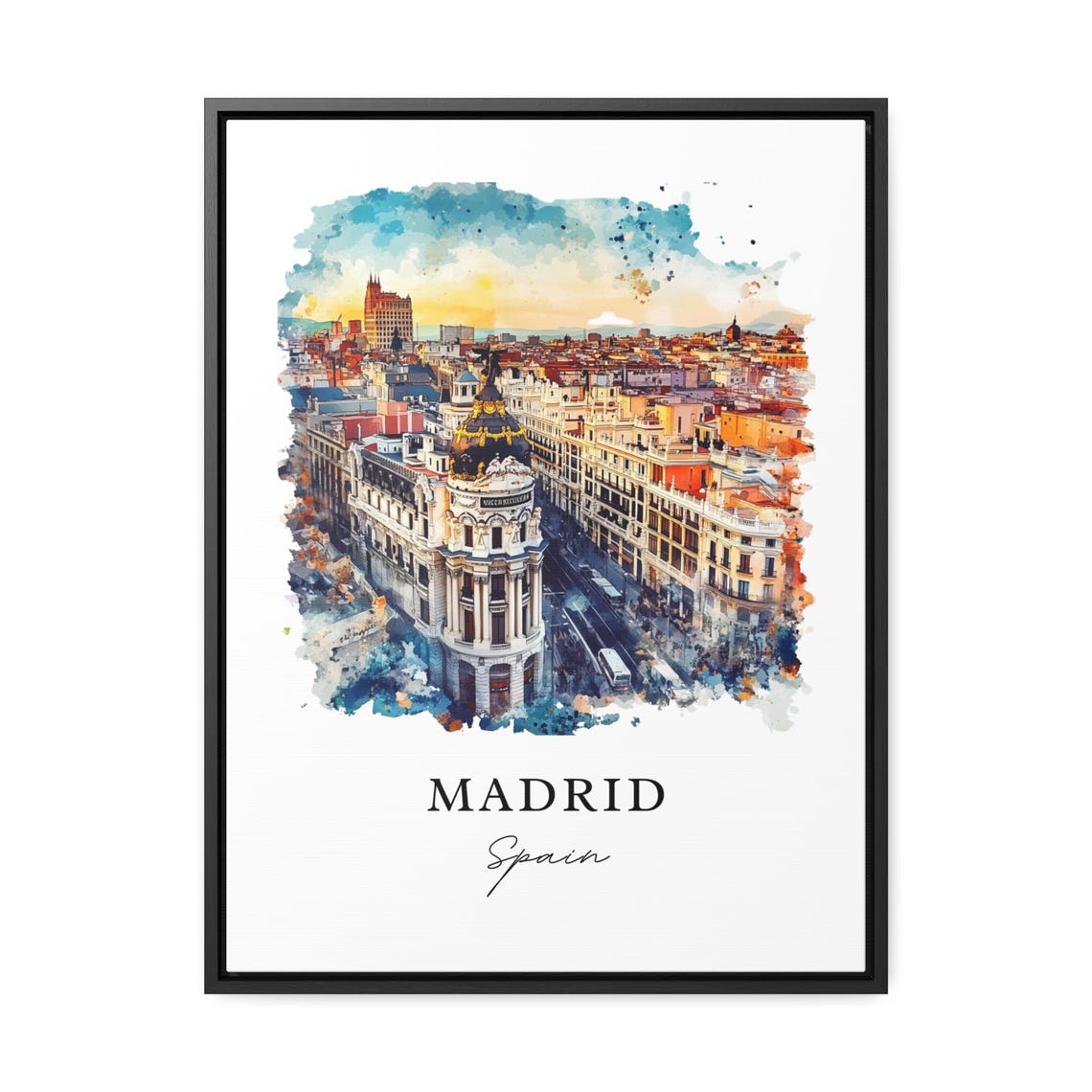Madrid Spain Watercolor Skyline Art Print, Travel Poster - Image 3