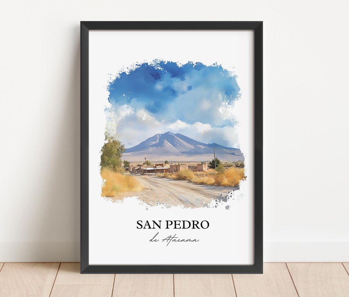 San Pedro de Atacama Watercolor Desert Village Volcano Travel Poster - Image 4