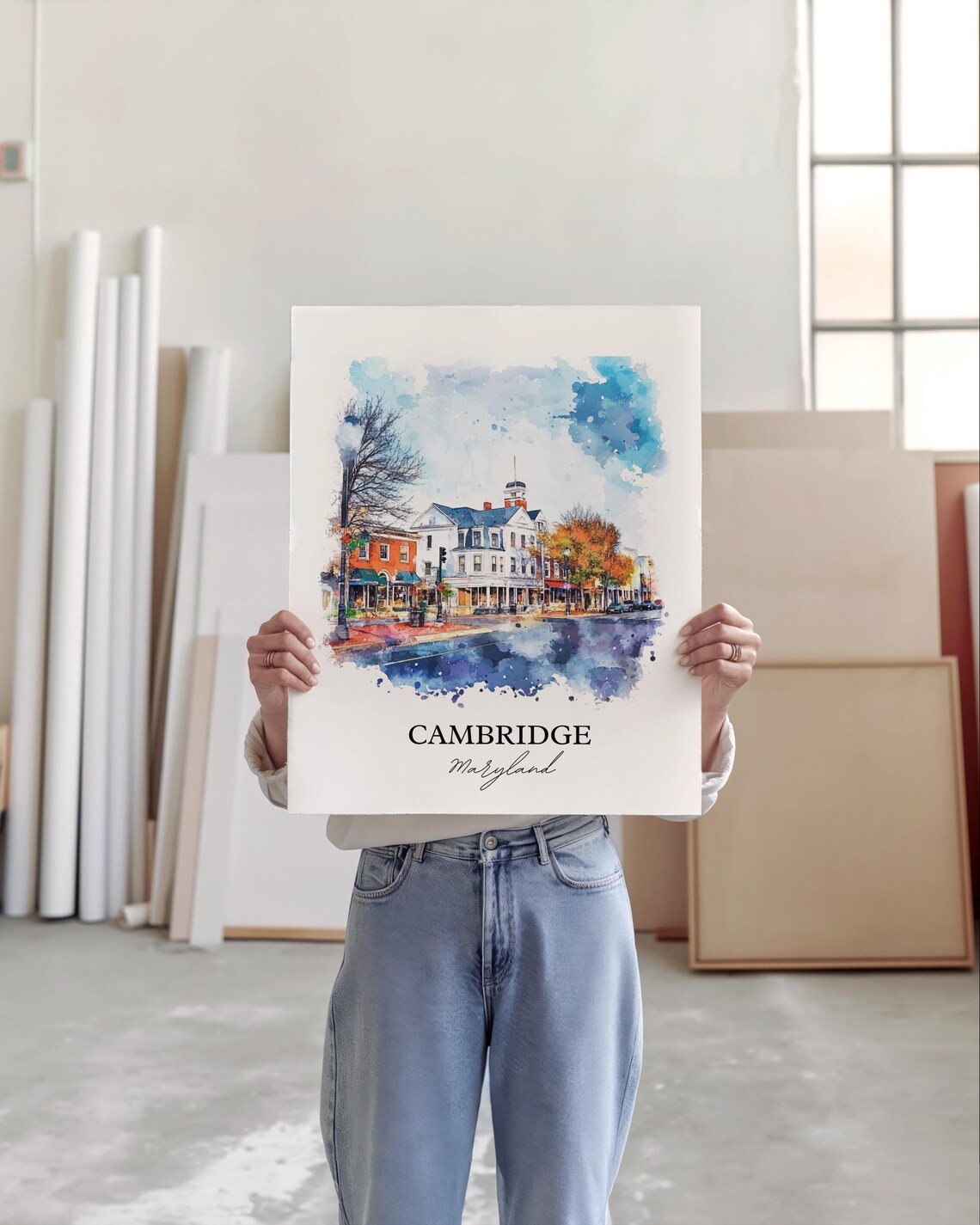 Cambridge Maryland Historic Downtown Street Watercolor Travel Poster - Image 5