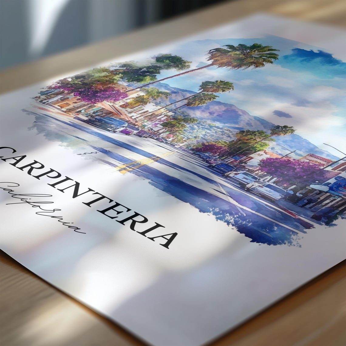 Carpinteria California Palm Lined Main Street Watercolor Poster - Image 6