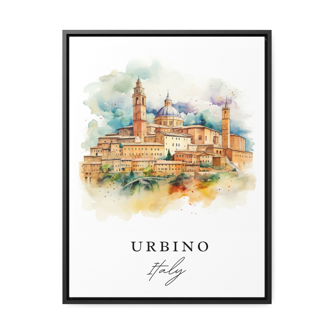 Urbino Italy Watercolor Hilltop Renaissance City Dome Poster - Image 2