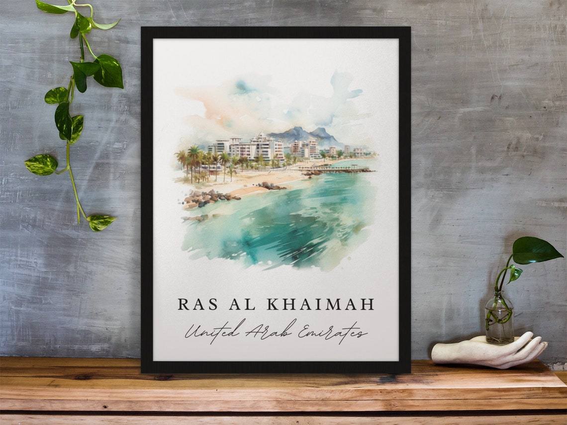 Ras Al Khaimah UAE Watercolor Beach Palm Resort Travel Poster
