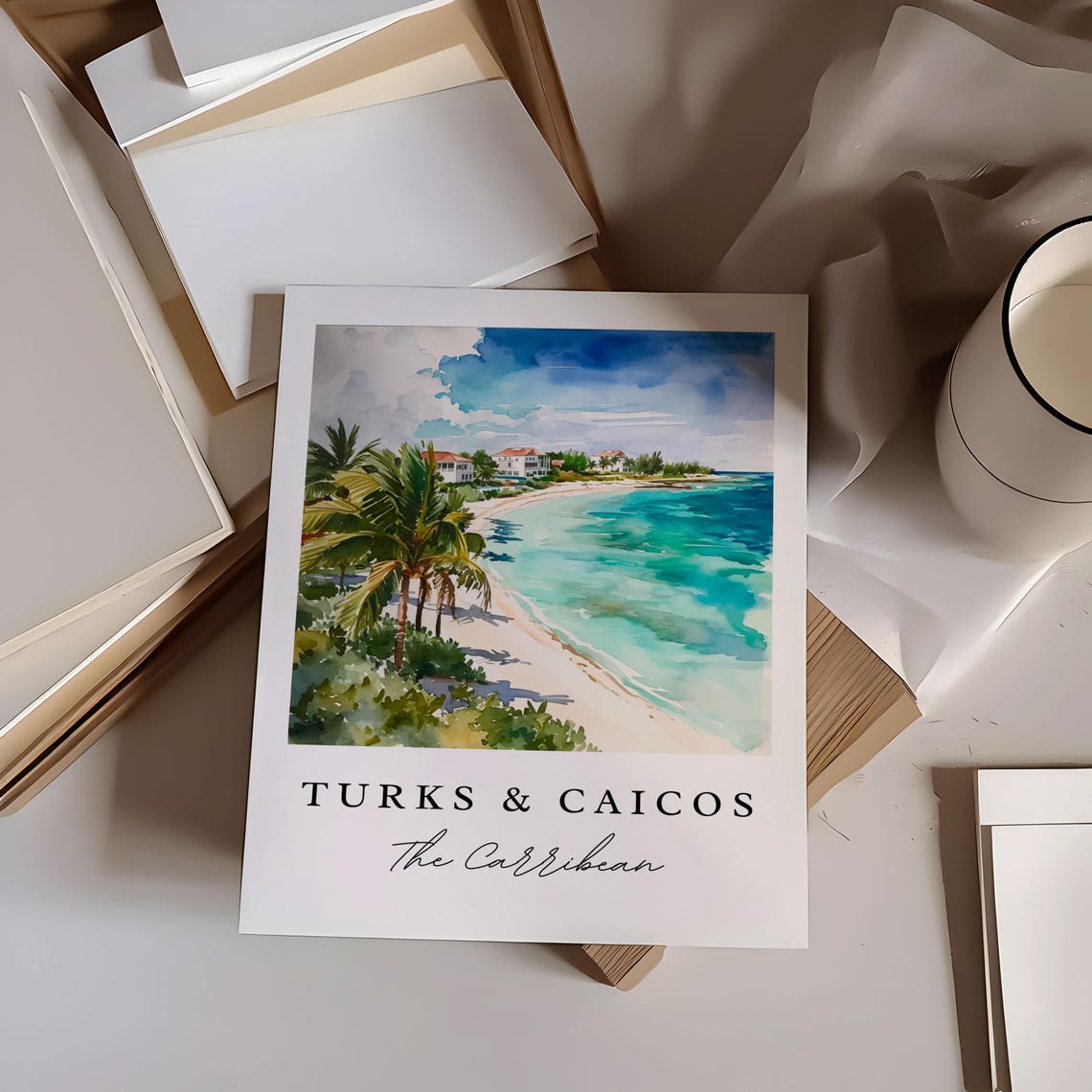 Turks and Caicos Caribbean Island Tropical Beach Watercolor Poster - Image 6