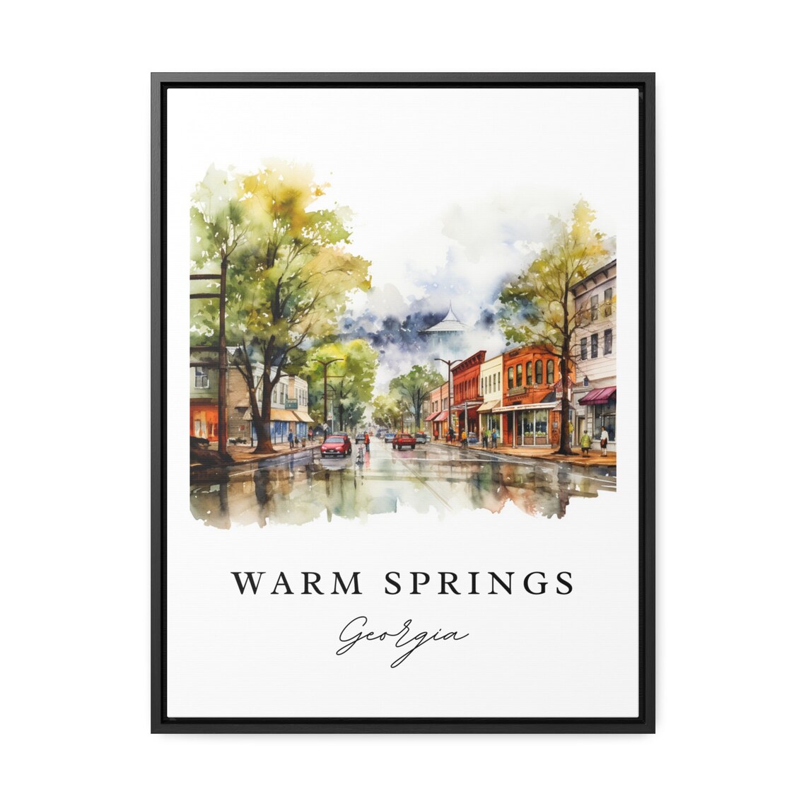 Warm Springs Georgia Watercolor Rainy Main Street Shops Poster - Image 3