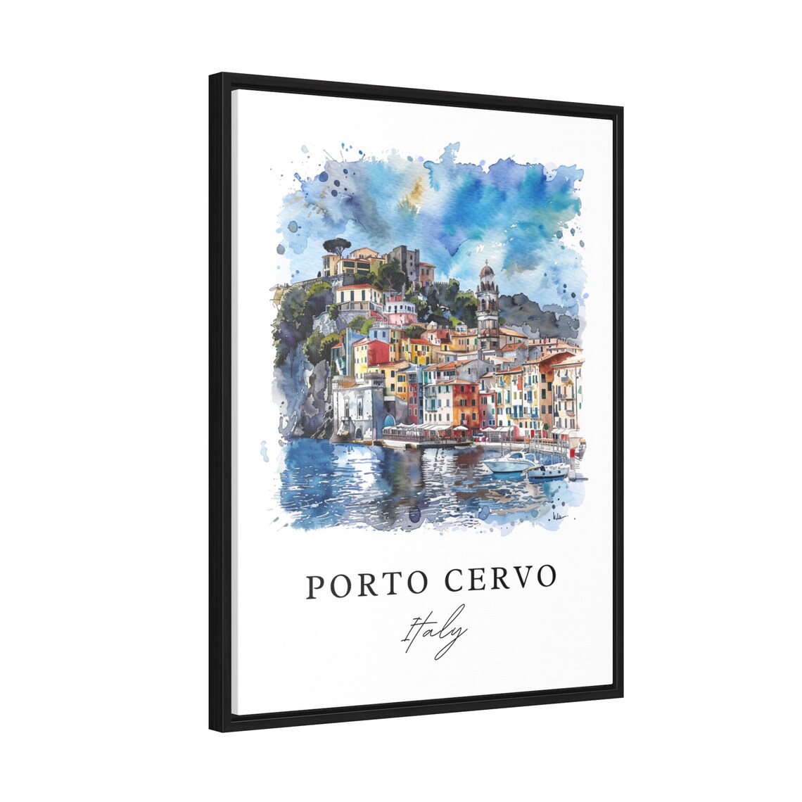 Porto Cervo Italy Coastal Town Watercolor Minimalist Travel Poster - Image 2