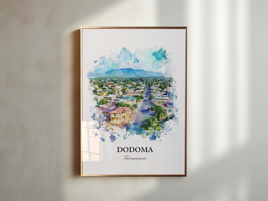 Dodoma Tanzania Watercolor Cityscape Mountain View Art Poster - Image 6