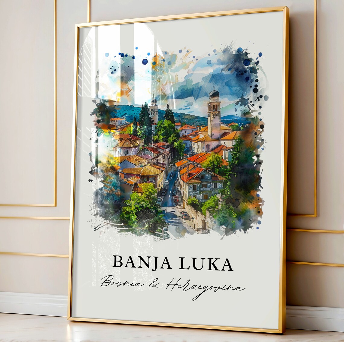 Banja Luka Bosnia and Herzegovina Watercolor Cityscape Travel Poster - Image 4