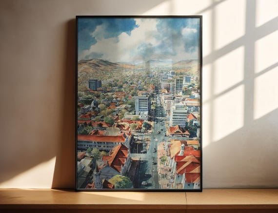 Windhoek Watercolor Art Travel Print Namibia Artwork Decor Wall