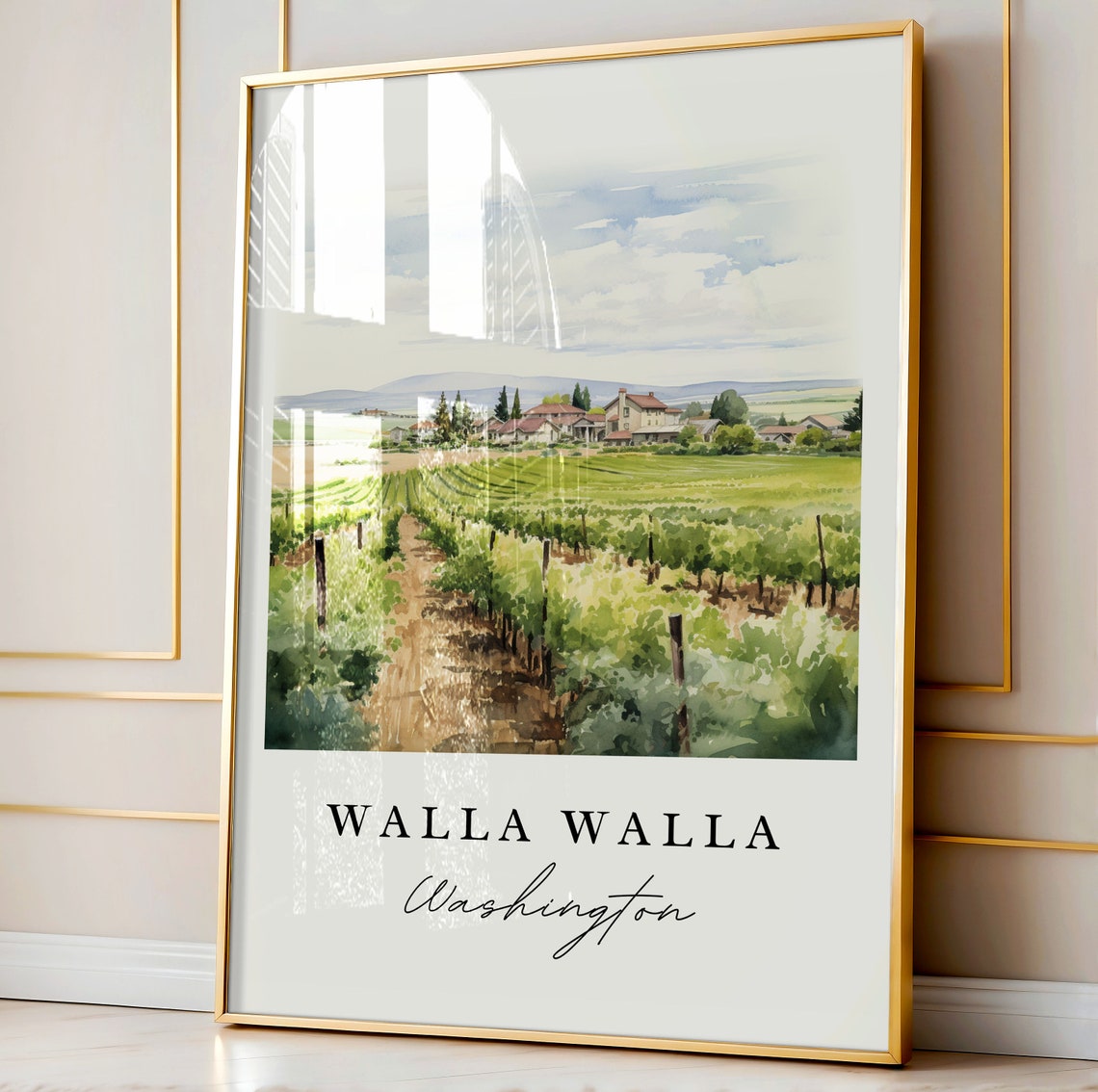 Walla Walla Washington Vineyard Rows Watercolor Travel Gift Poster - Image 3