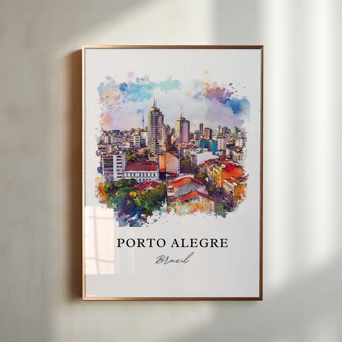 Porto Alegre Brazil Pastel City Skyline Urban Watercolor Poster