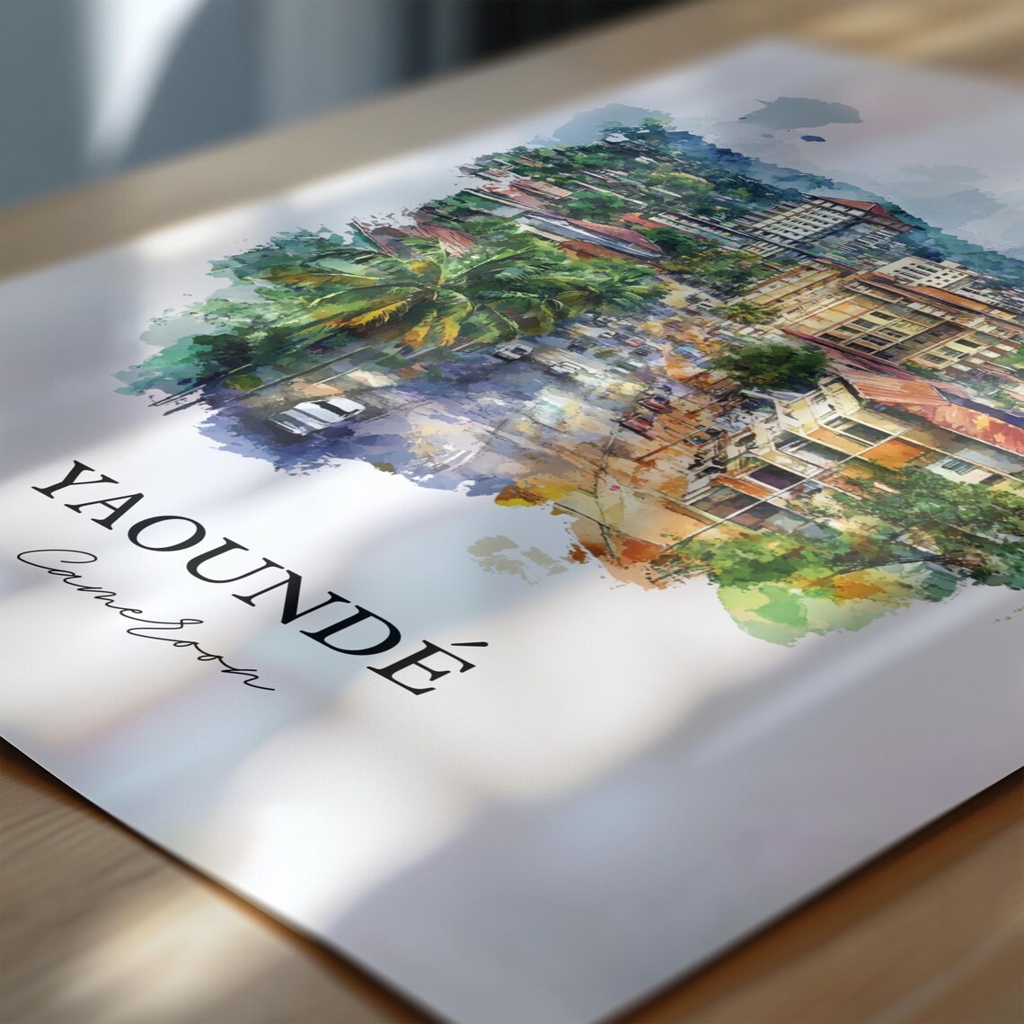 Yaounde Cameroon African Watercolor City Street Palms Poster - Image 7