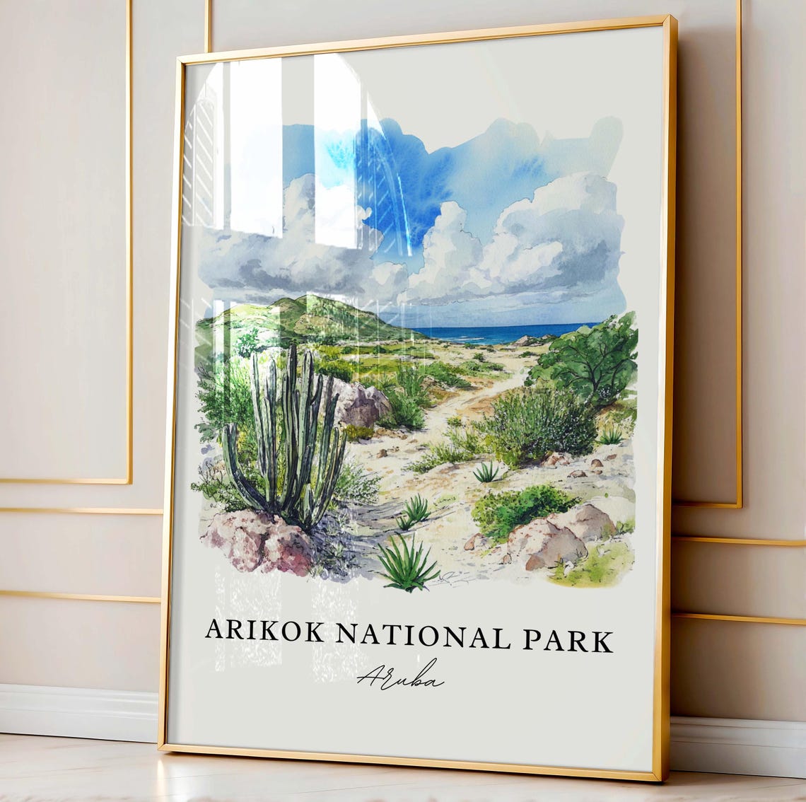 Arikok National Park Aruba Sunny Desert Cactus Watercolor Poster - Image 4