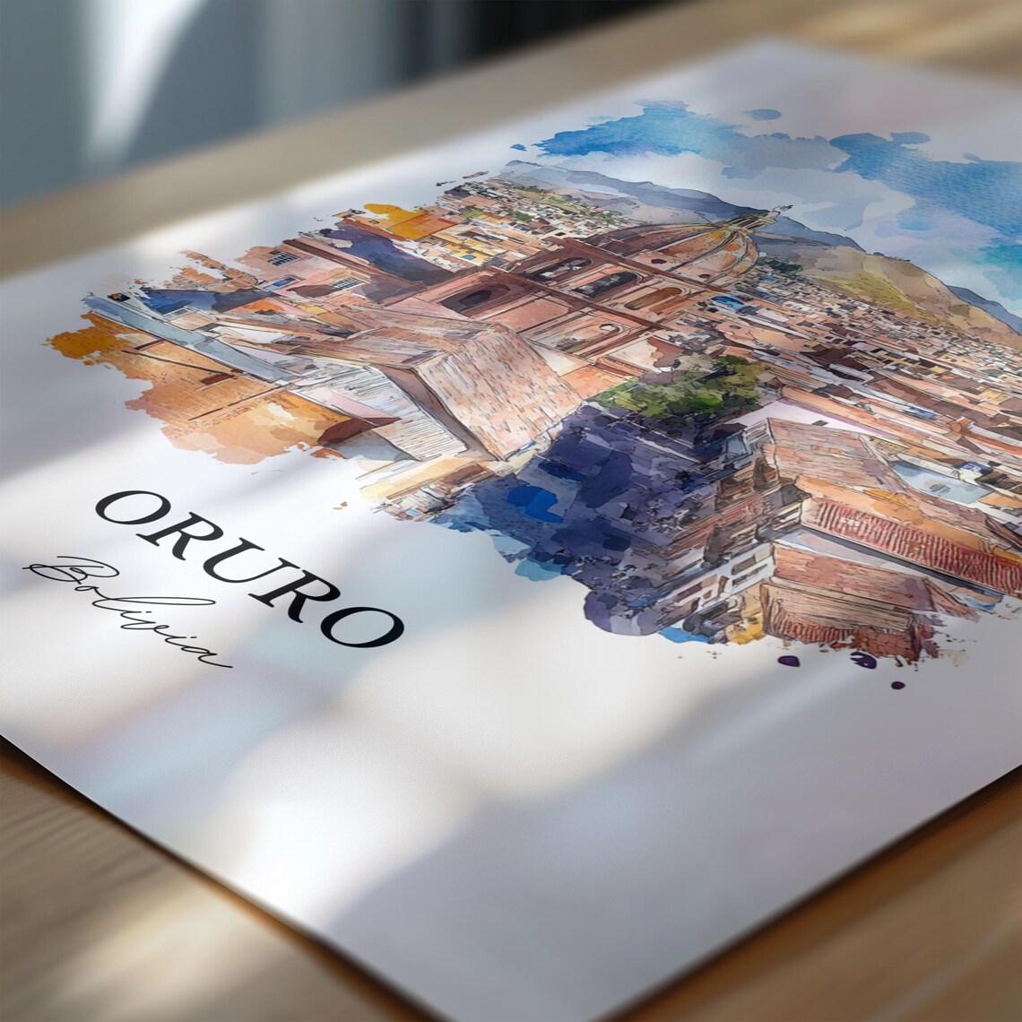 Oruro Bolivia Watercolor Domed Church Altiplano Cityscape Poster - Image 6