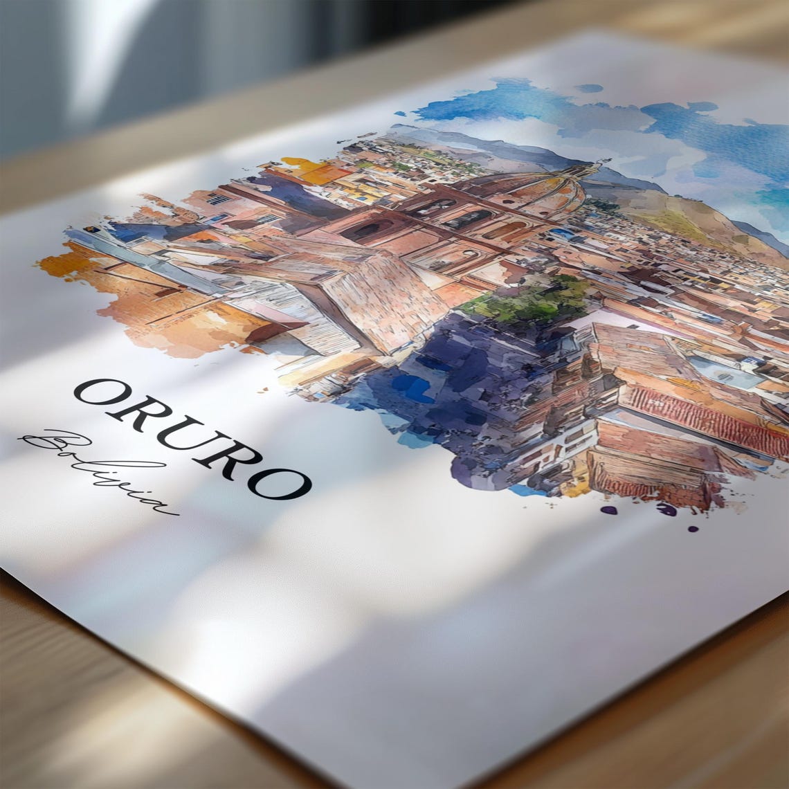 Oruro Wall Art Print Bolivia Watercolor Gift Travel Poster Housewarming - Image 6