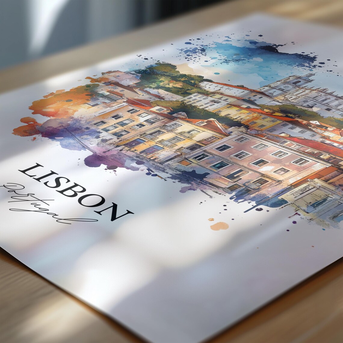 Lisbon Portugal Hillside Alfama Church Watercolor Travel Poster - Image 6