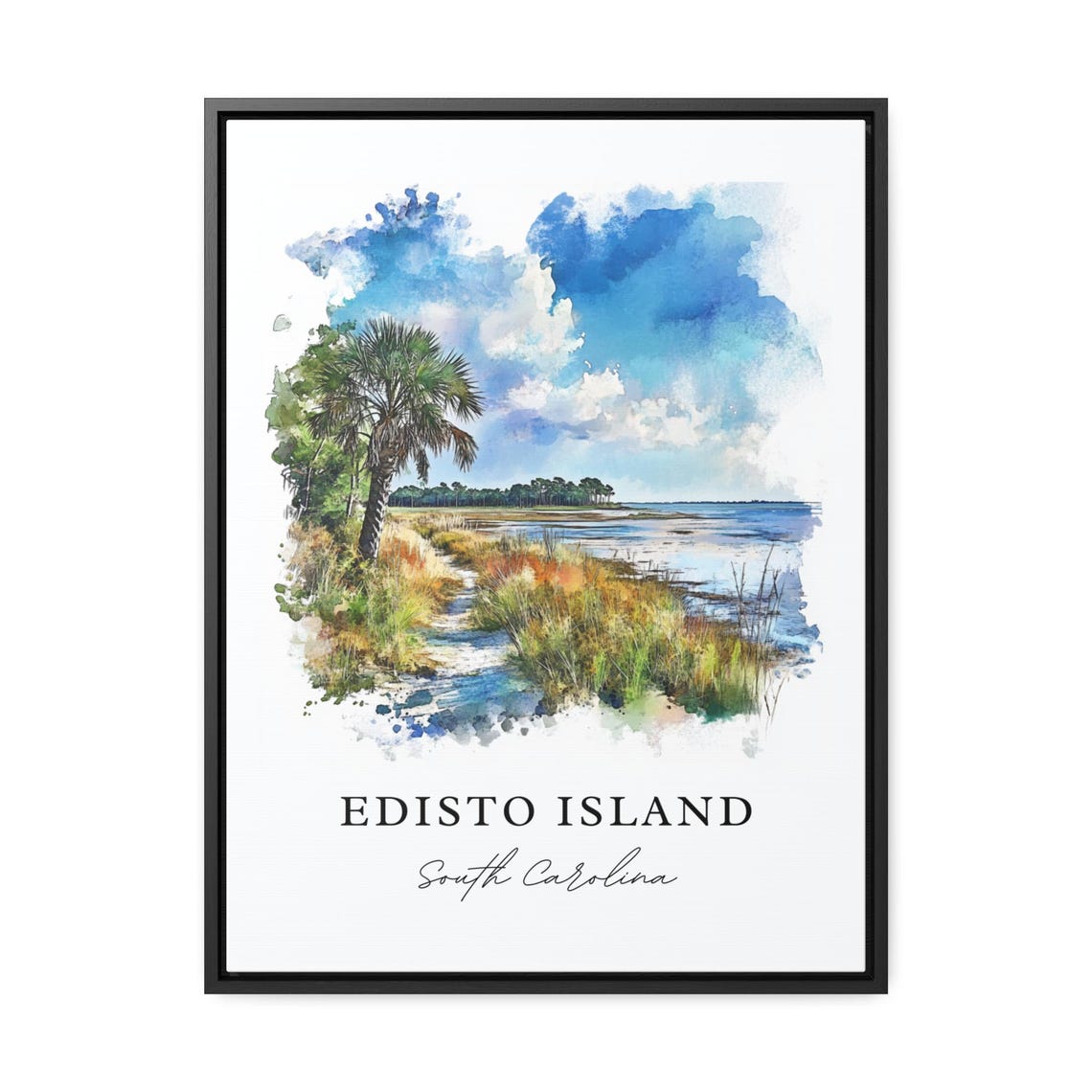 Edisto Island South Carolina Marsh Palm Shore Watercolor Poster - Image 2