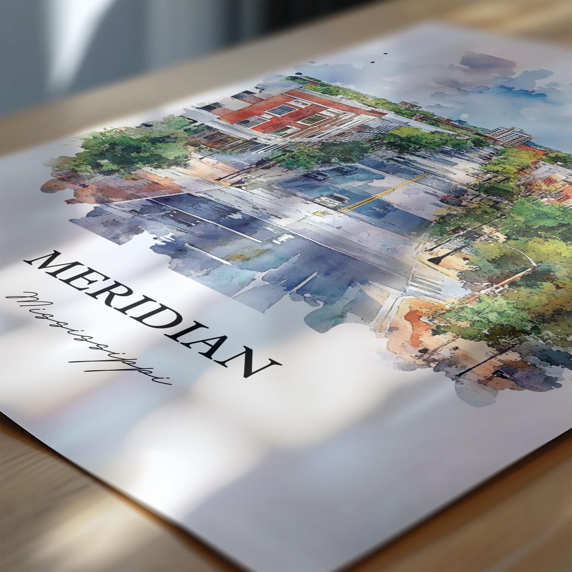 Meridian Mississippi Brick Downtown Watercolor City Travel Poster - Image 6