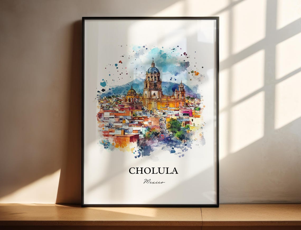 Cholula Mexico Wall Art Puebla Mx Print Watercolor Gift Travel Poster Housewarming