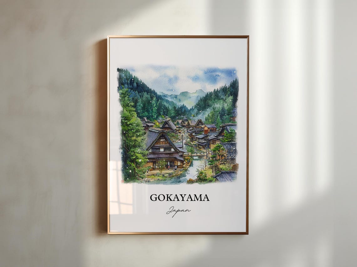Gokayama Japan Watercolor Thatched Roof Village Valley Poster - Image 4