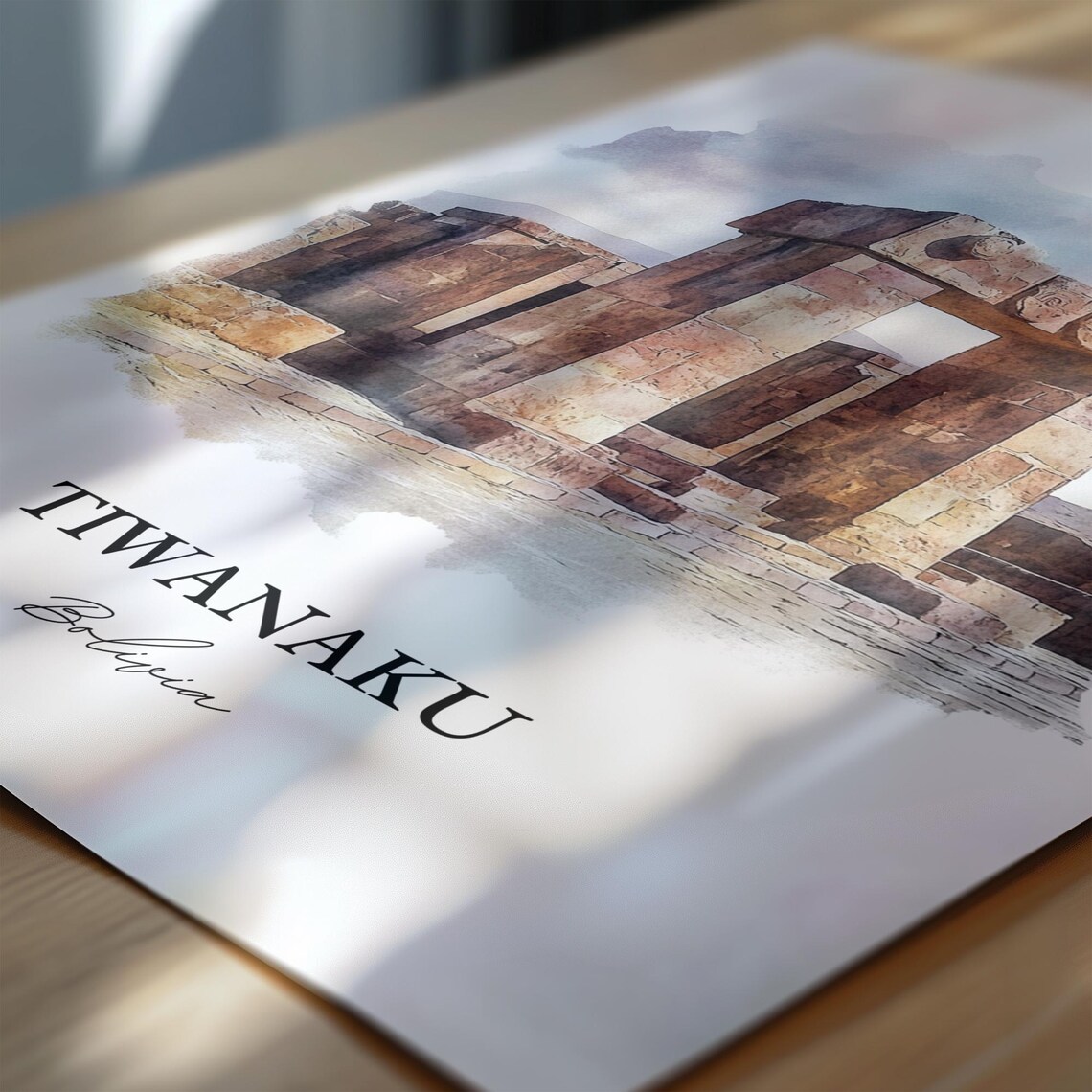 Tiwanaku Bolivia Ancient Ruins Gate of the Sun Watercolor Art Poster - Image 6