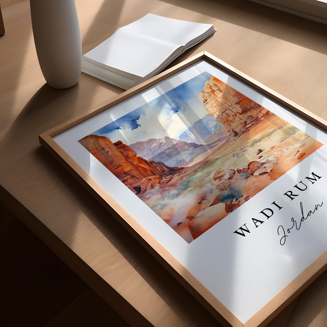 Wadi Rum Jordan Watercolor Art Red Desert Canyon Cliffs Poster - Image 5