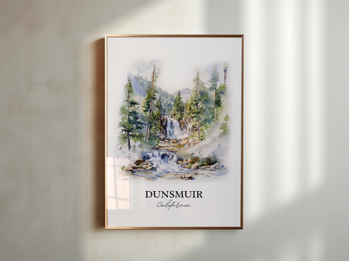 Dunsmuir California Forest Waterfall Stream Watercolor Travel Poster - Image 5