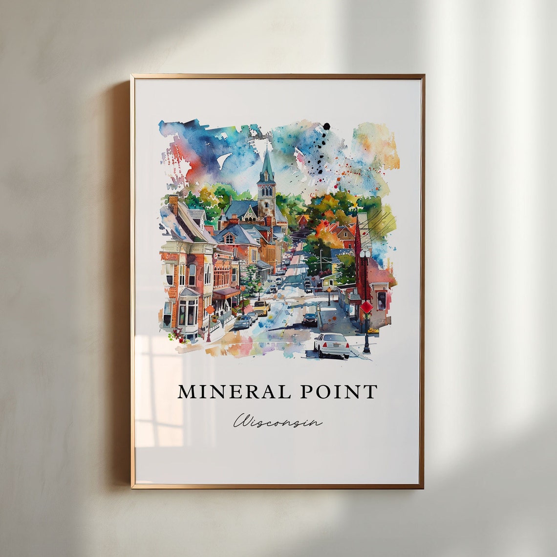 Mineral Point Wisconsin Historic Main Street Watercolor Poster