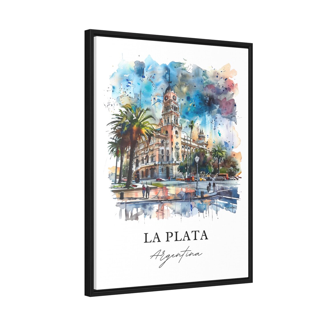 La Plata Argentina Watercolor Historic City Hall Skyline Poster - Image 2