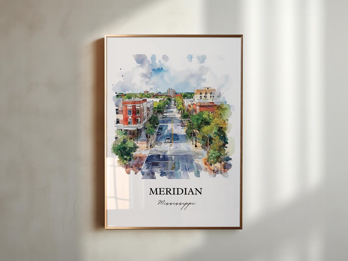 Meridian Mississippi Brick Downtown Watercolor City Travel Poster - Image 2