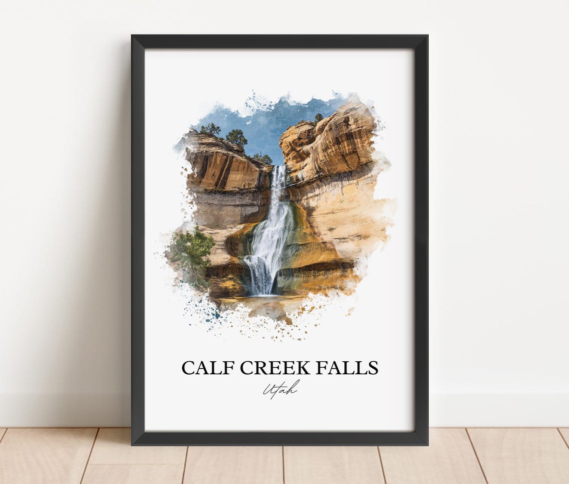 Calf Creek Falls Utah Sandstone Canyon Waterfall Watercolor Poster - Image 2