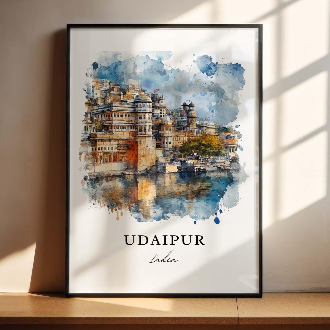 Udaipur India City Palace Lake Pichola Reflection Watercolor Poster - Image 4