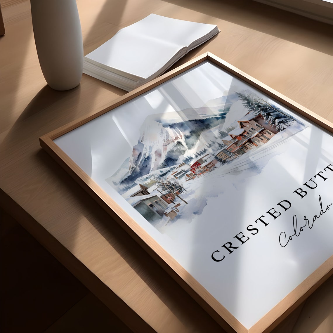 Crested Butte Colorado Snowy Mountain Town Watercolor Travel Poster - Image 5