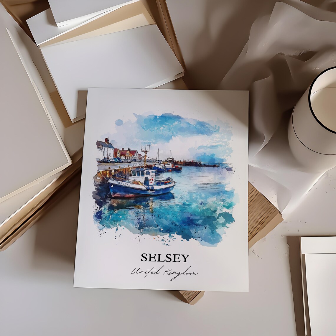 Selsey United Kingdom Watercolor Fishing Harbor Boats Coastal Poster - Image 5
